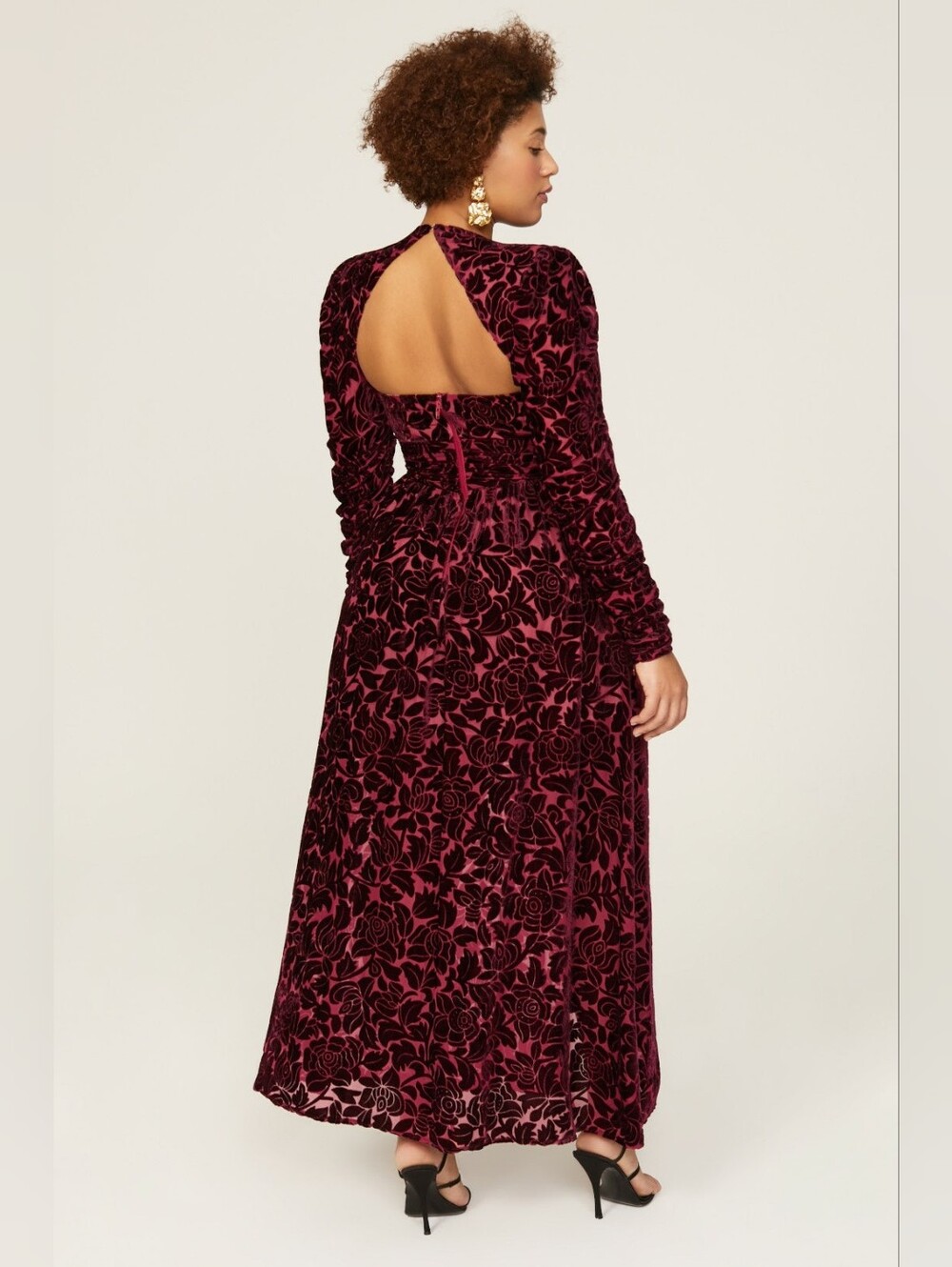Velvet V-Neck Maxi Dress in Burgundy Bronx Banco Size 8 - Picture 3 of 11